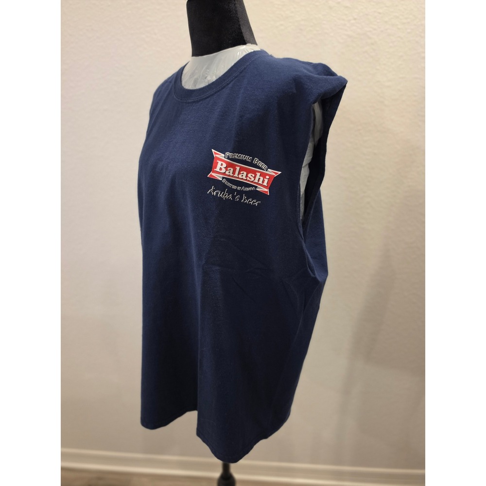 Balashi Beer Aruba Sleeveless Graphic T-Shirt Mens Navy Blue Muscle Tee L